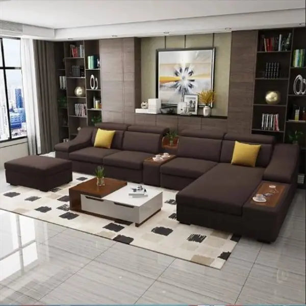 Ivan L Shape Sofa with Ottoman + 3 Free Cushions